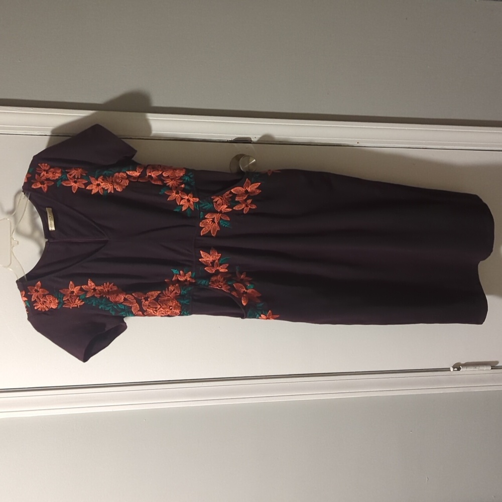 Purple Dress with Orange Floral Accents